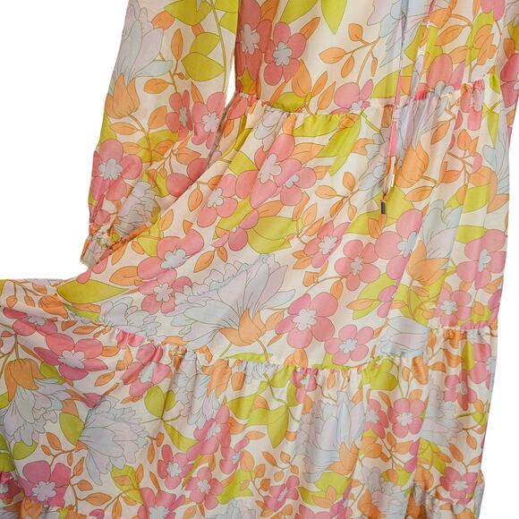 J. Marie XS Floral Long Sleeve Ruffle Tiered Babydoll Maxi Dress 70’s Size Small - Picture 8 of 13